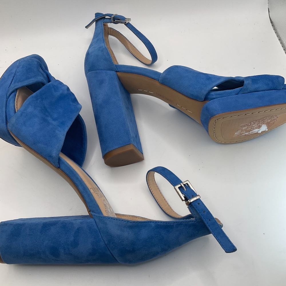 Vince Camuto Corlesta Blue Suede Knotted Dress Sandals Ankle Strap Heels 6.5 New - Picture 6 of 14